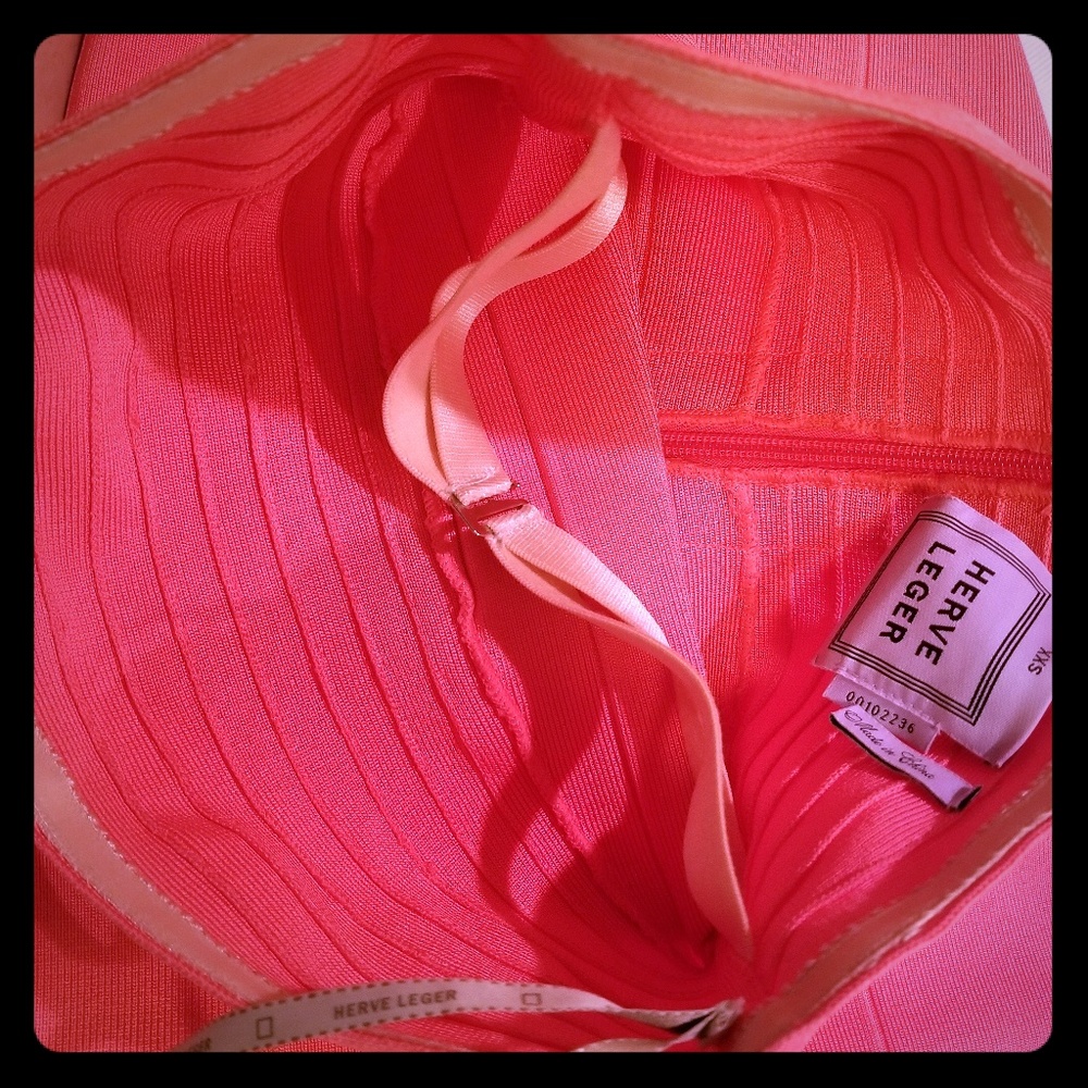 Herve Leger Pink Strapless Bandage Dress XXS